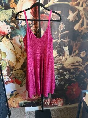 NWT BLACKMILK Siz M Sequined Hot Pink Fit n’ Flare!